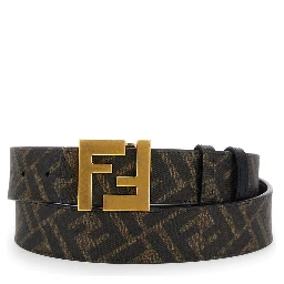 Brown Reversible Belt with FF Buckle in Leather Man