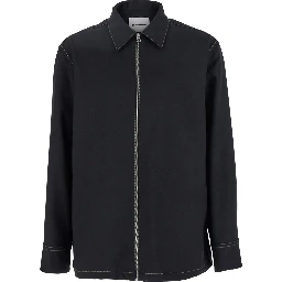 Black Zip-Up Shirt with Contrasting Stitching in Tech Fabric Man