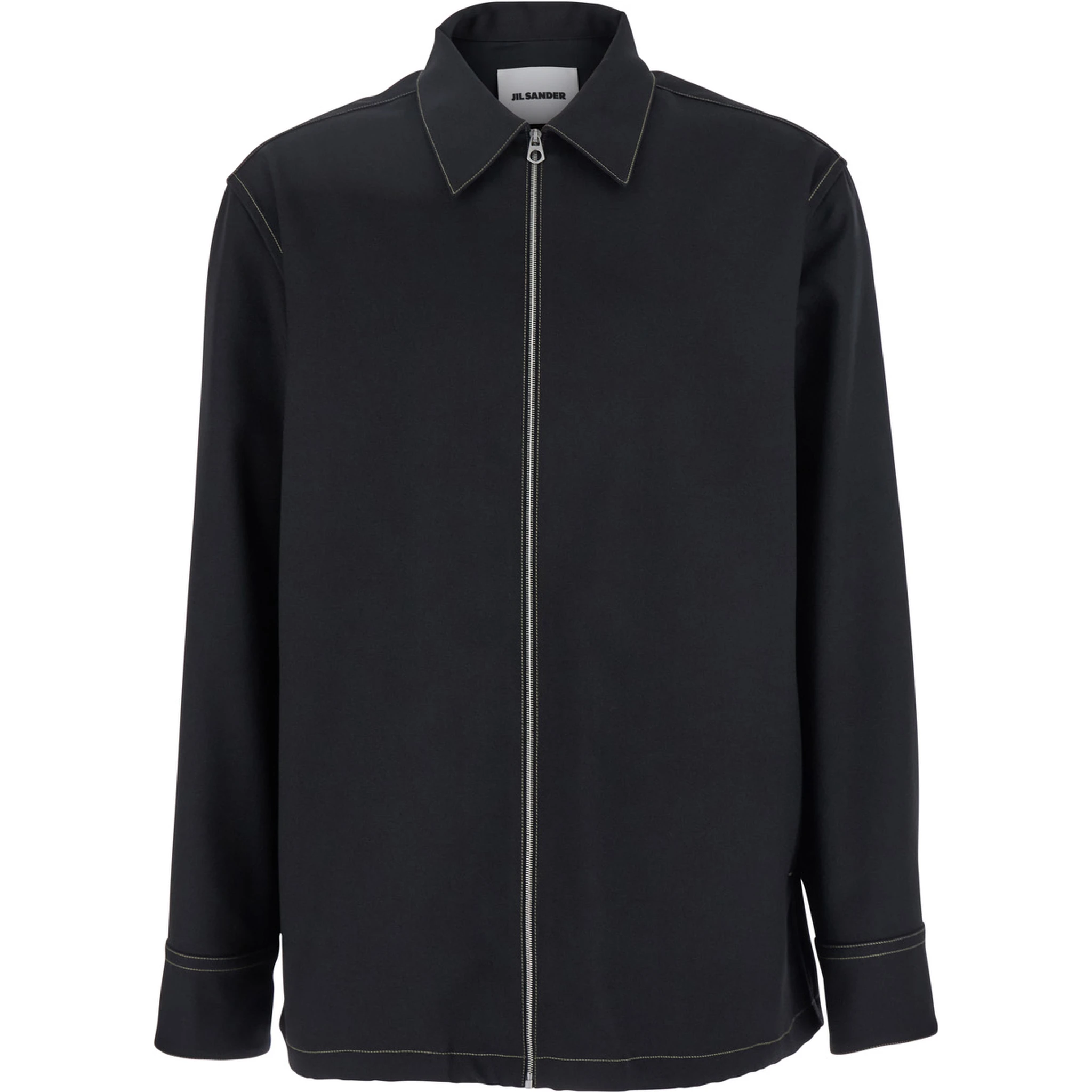 Black Zip-Up Shirt with Contrasting Stitching in Tech Fabric Man