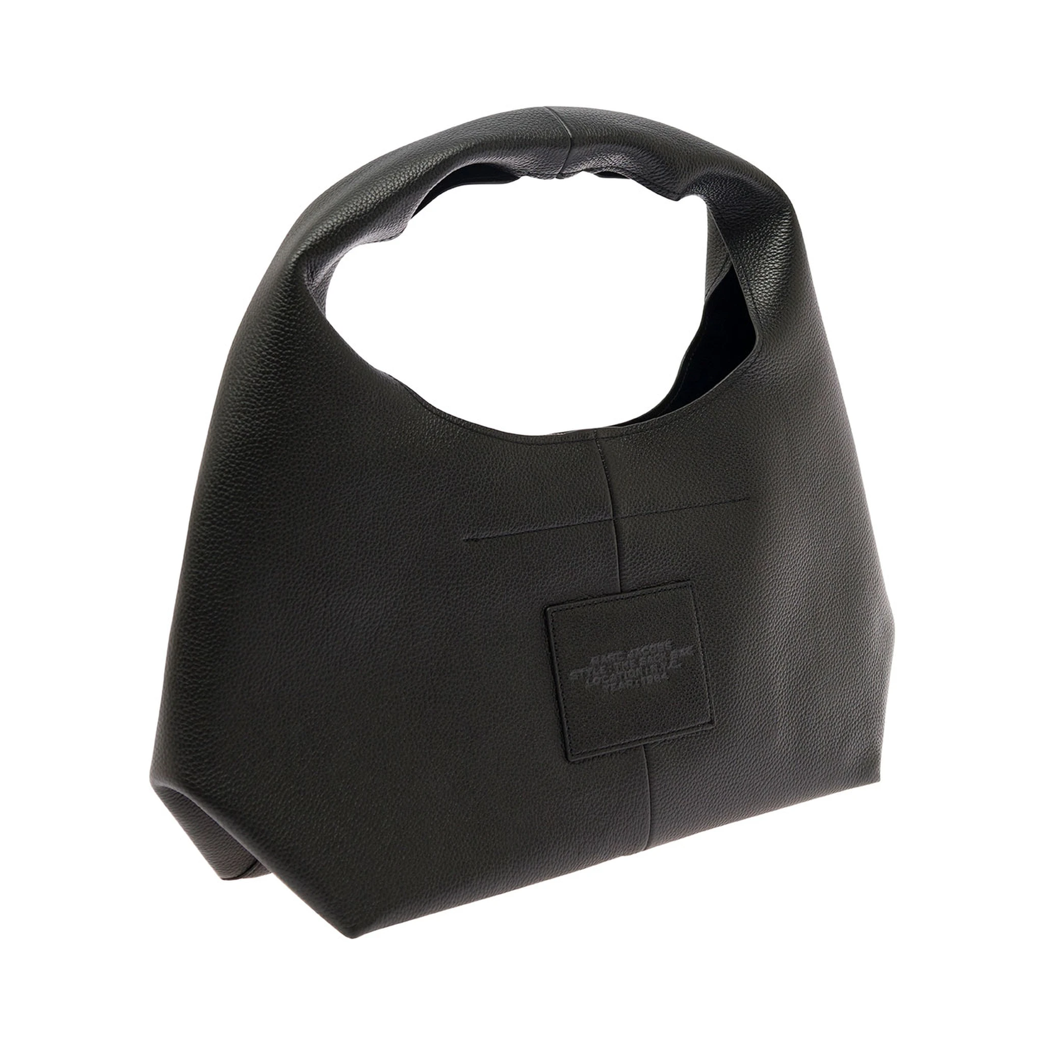 The Sack Black Shoulder Bag with Embossed Logo in Hammered Leather Woman