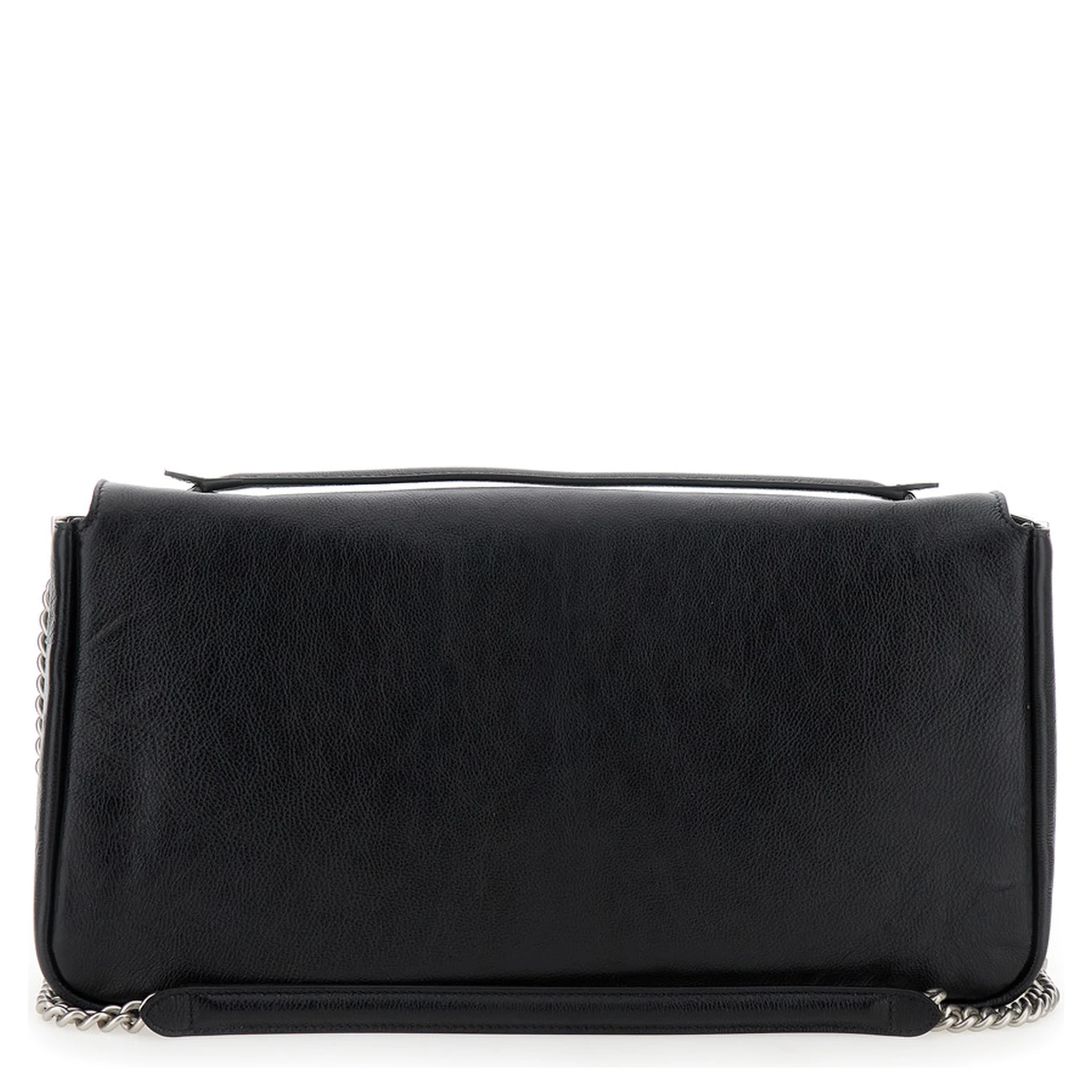 Baguette Chain Large Black Crossbody Bag with FF Closure in Leather Woman