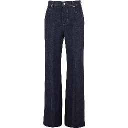 Indigo Blue Palazzo Jeans with Logo Patch on the Back in Cotton Woman