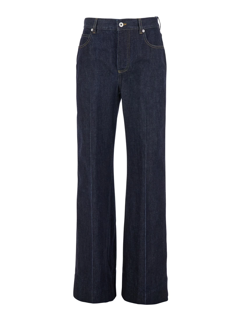 Indigo Blue Palazzo Jeans with Logo Patch on the Back in Cotton Woman