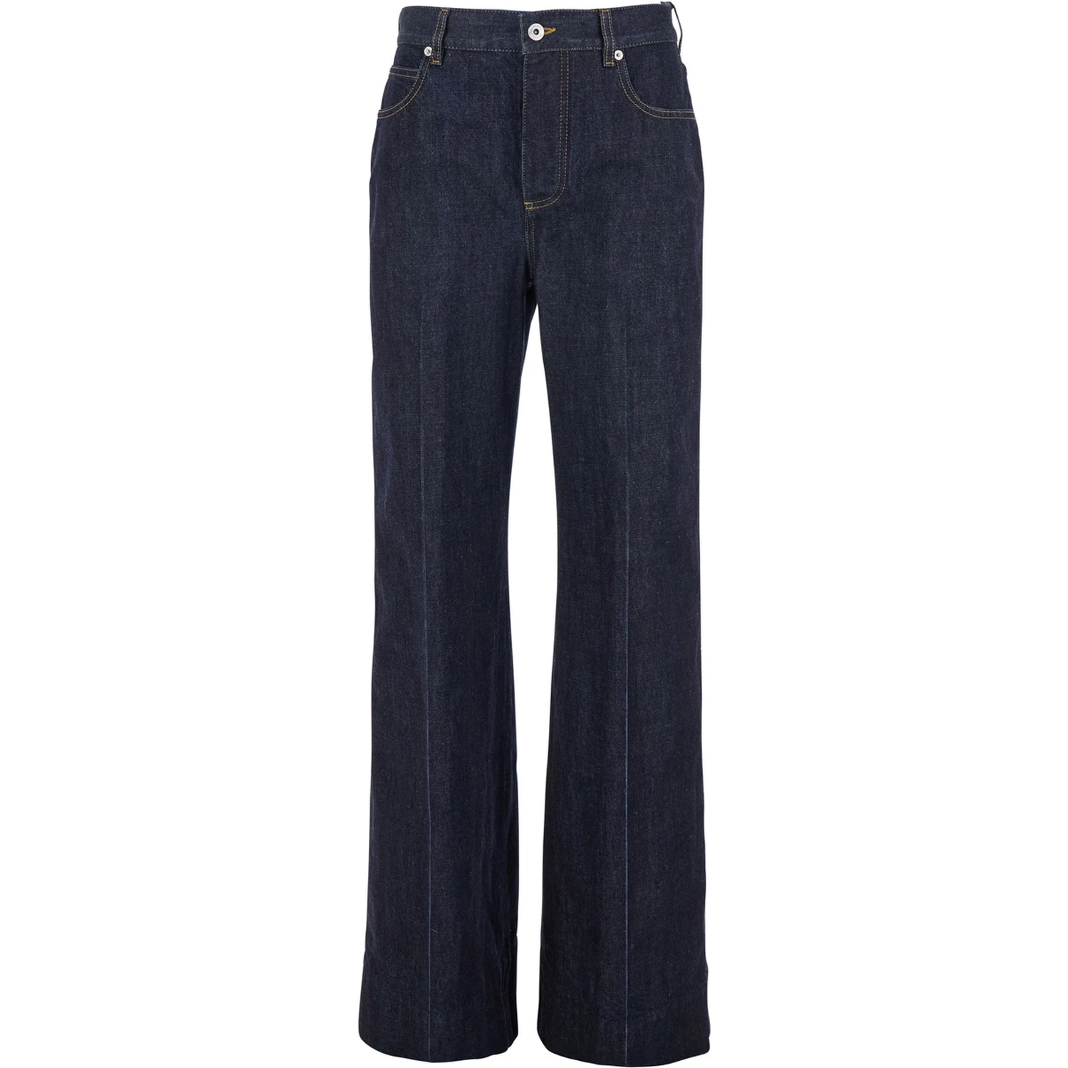 Indigo Blue Palazzo Jeans with Logo Patch on the Back in Cotton Woman