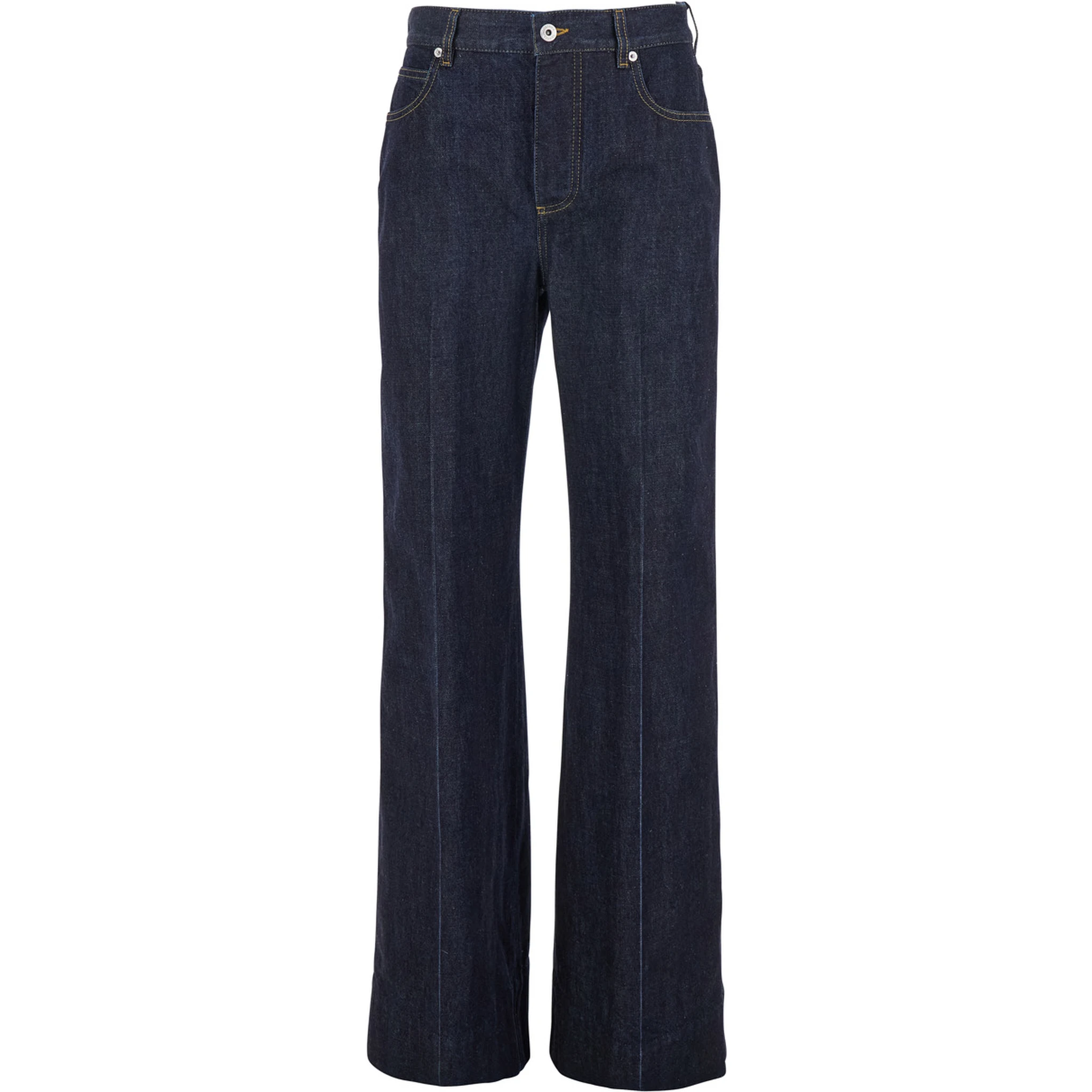 Indigo Blue Palazzo Jeans with Logo Patch on the Back in Cotton Woman