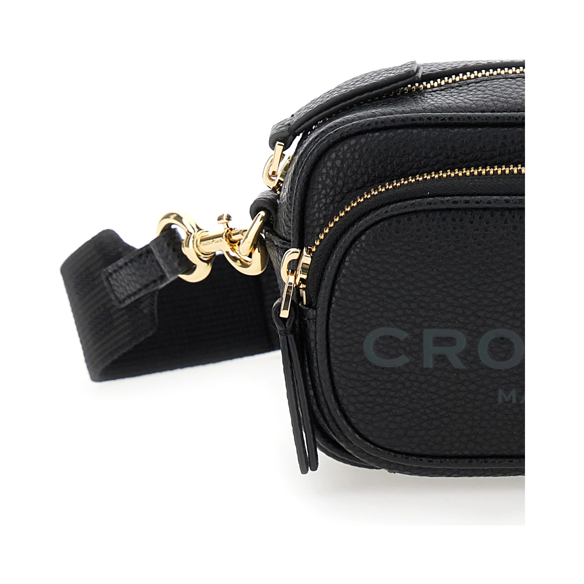 The Crossbody Black Shoulder Bag with Logo Embossed on the Front in Hammered Leather Woman
