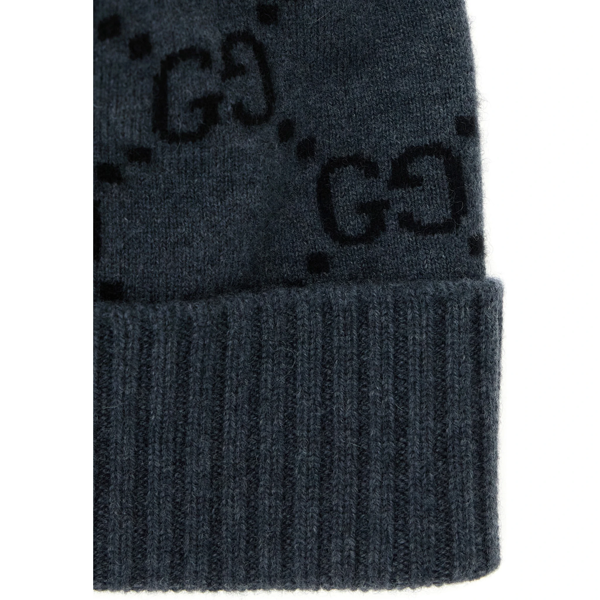 قبعة صوفية رمادية بحافة مطوية من قماش الكشمير بنقشة جاكار جي جي