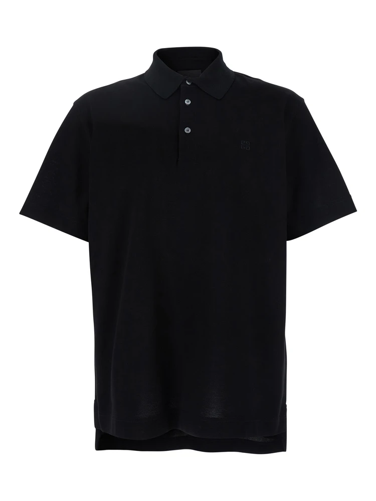 Black Polo Shirt with Logo Embroidery on the Front in Cotton Man