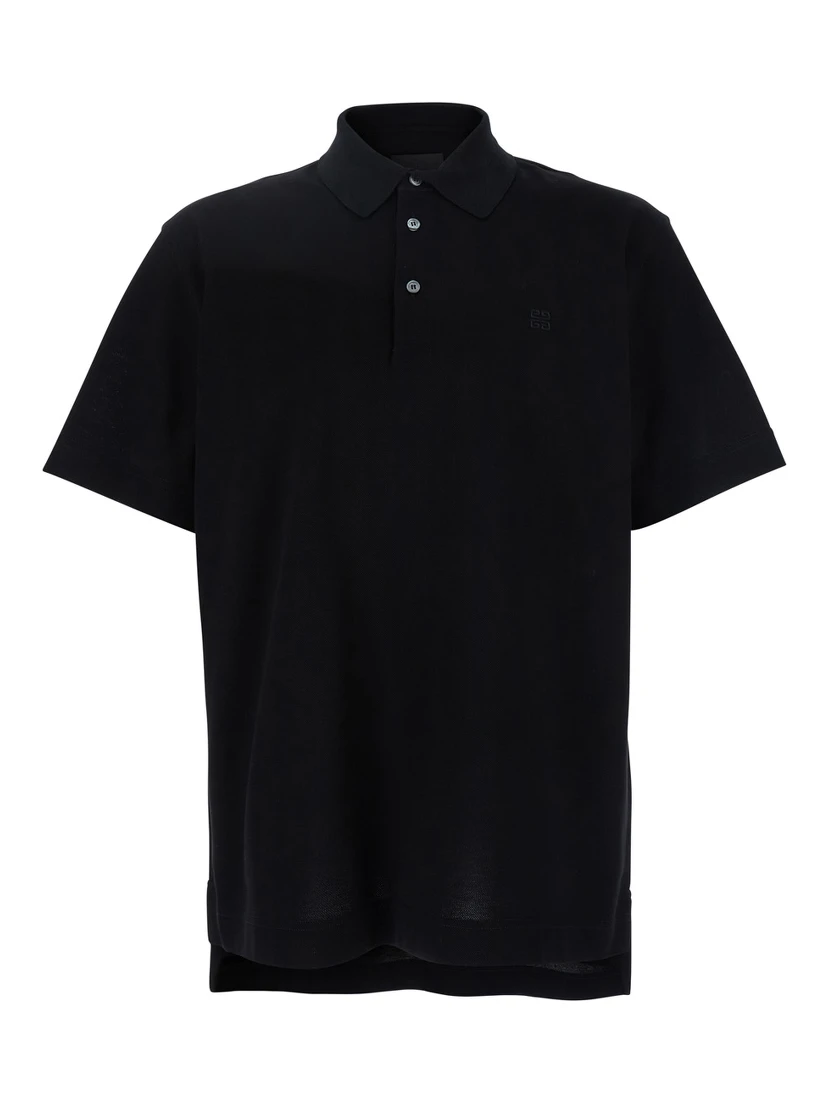 Black Polo Shirt with Logo Embroidery on the Front in Cotton Man