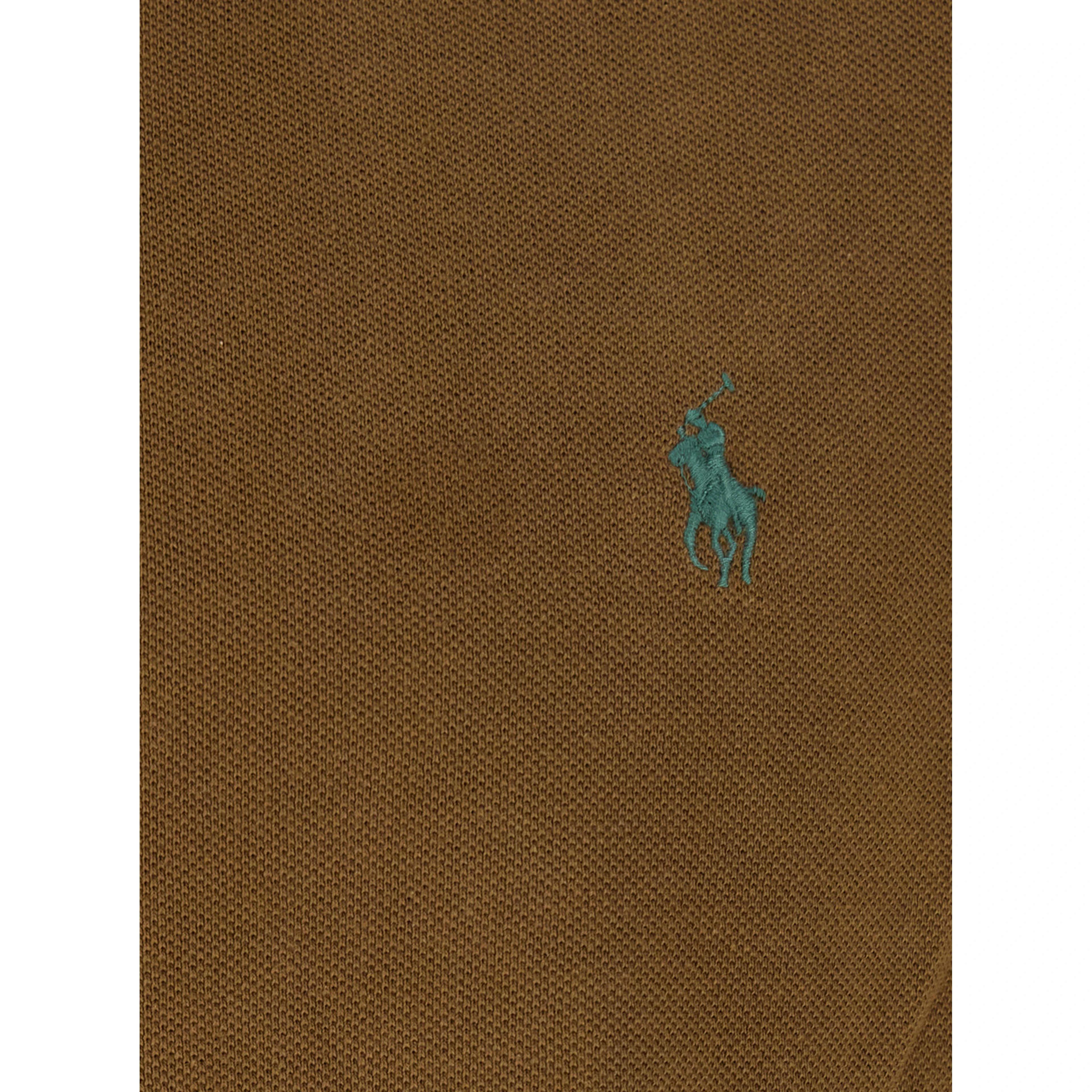 "Slim Fit" Brown Polo Shirt with Classic Collar and Pony Embroidery on the Front in Cotton Man