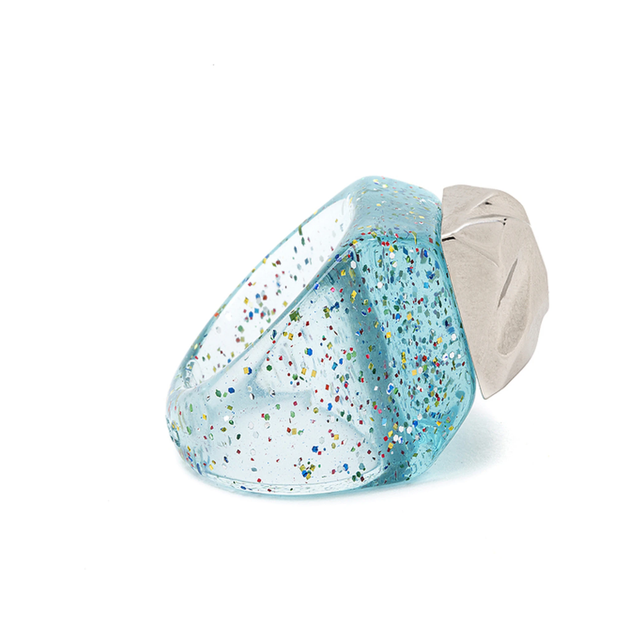 La Manso Womans Mountains Silver Peak  Glittered Plastic Ring