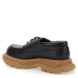 Black Derby Shoes with Engraved Logo and Platform in Leather Man