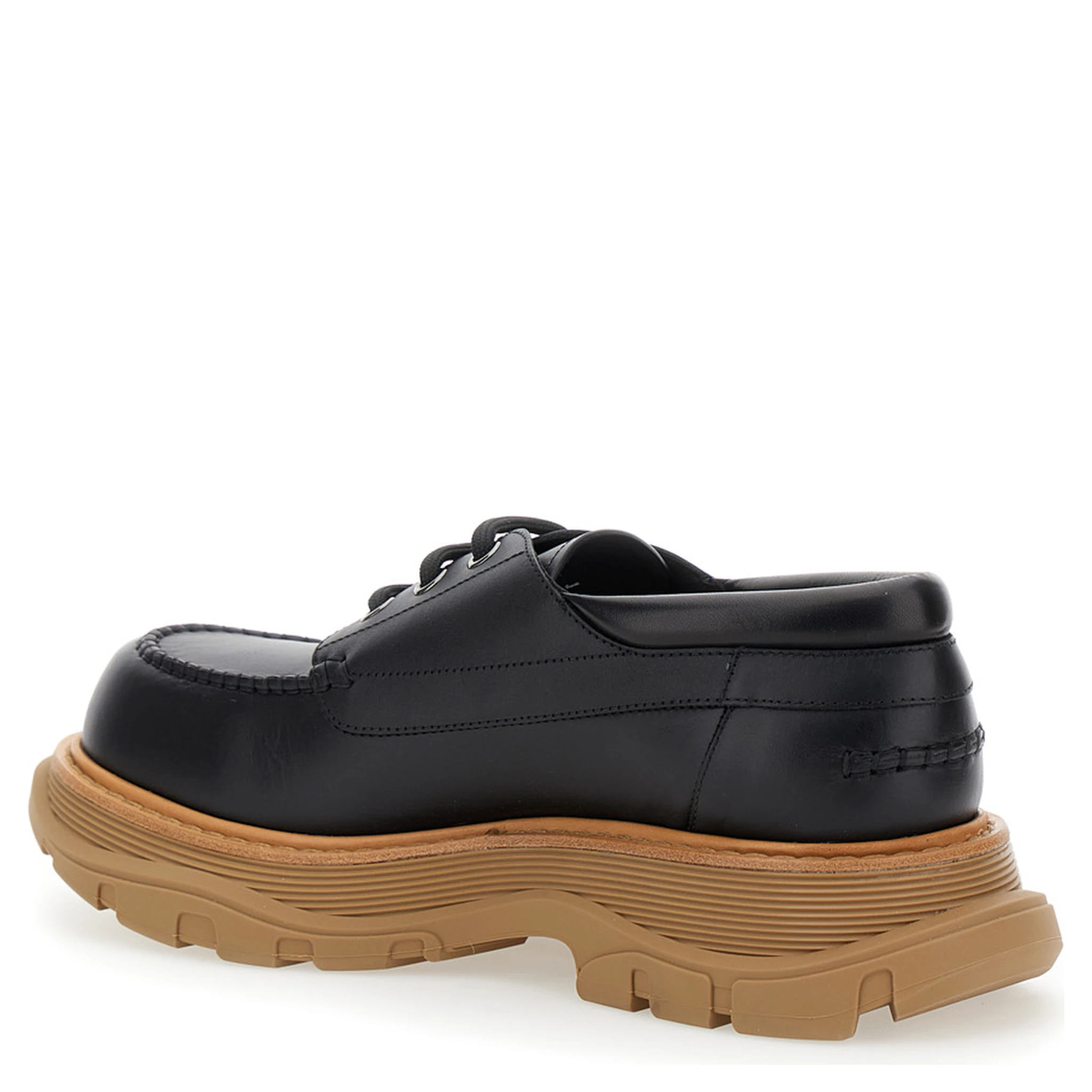 Black Derby Shoes with Engraved Logo and Platform in Leather Man