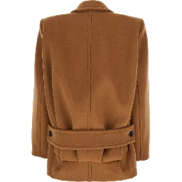 Brown Coat with Classic Lapels and Shoulder Pads in Virgin Wool Woman