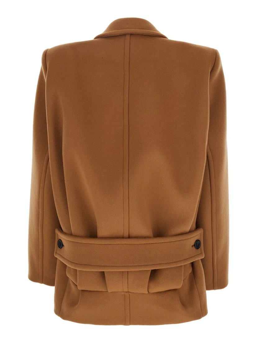 Brown Coat with Classic Lapels and Shoulder Pads in Virgin Wool Woman