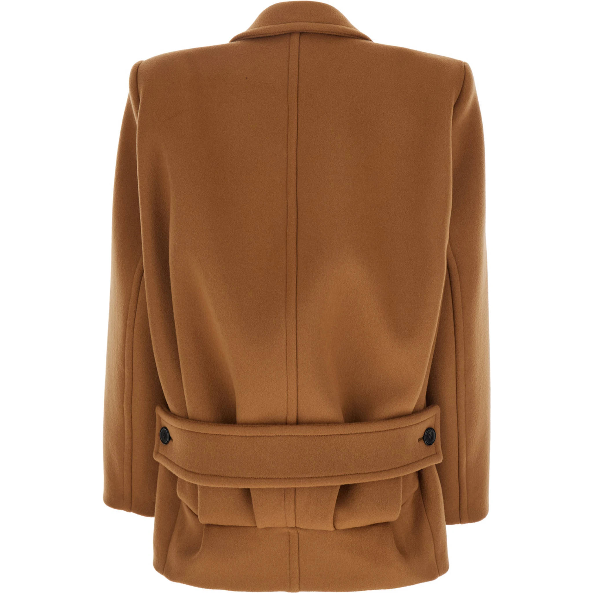 Brown Coat with Classic Lapels and Shoulder Pads in Virgin Wool Woman