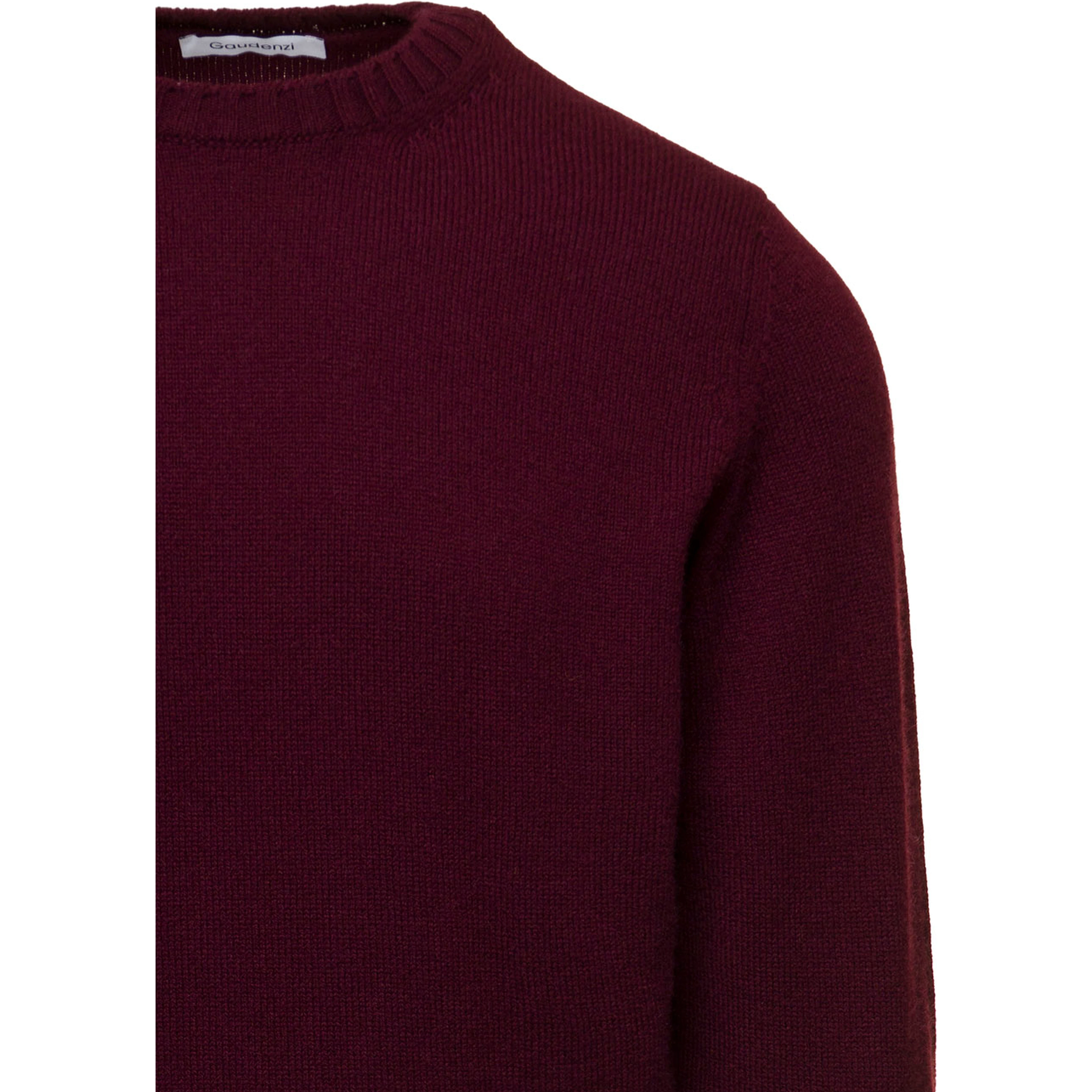 Bordeaux Crewneck Sweater with Rib Trim in Wool and Cashmere Man Gaudenzi