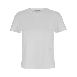 Nerina White Crewneck T-Shirt with Tonal Logo Lettering on the Front in Cotton Woman