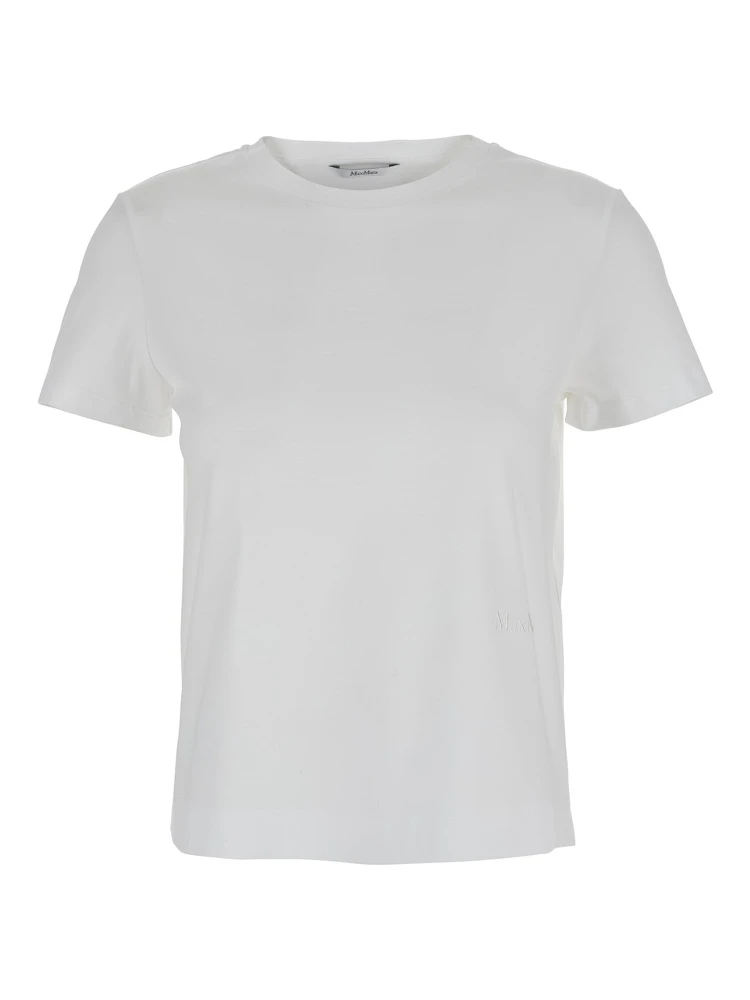Nerina White Crewneck T-Shirt with Tonal Logo Lettering on the Front in Cotton Woman