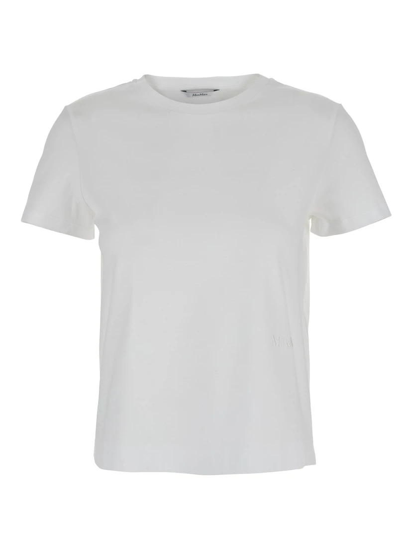 Nerina White Crewneck T-Shirt with Tonal Logo Lettering on the Front in Cotton Woman