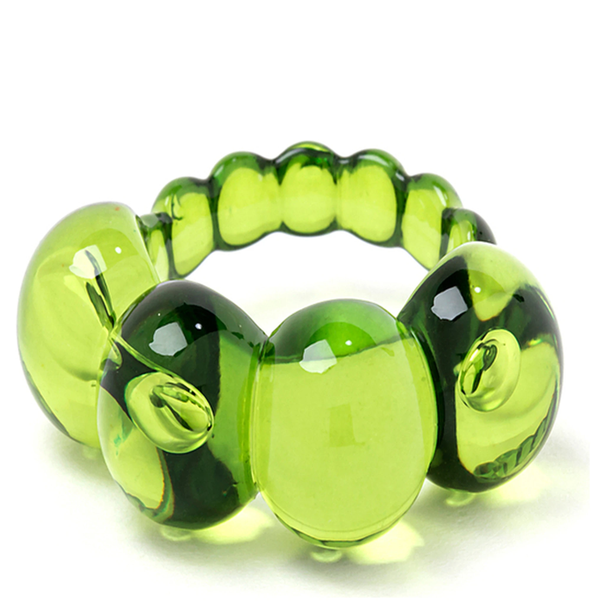 La Manso Womans Set of Two Ranunculus Green Plastic Rings