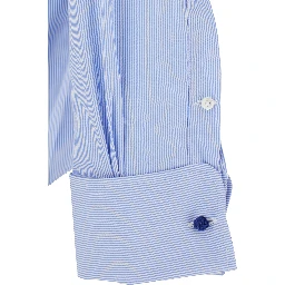Light Blue Shirt with Classic Collar and All-Over Striped Motif in Cotton Man