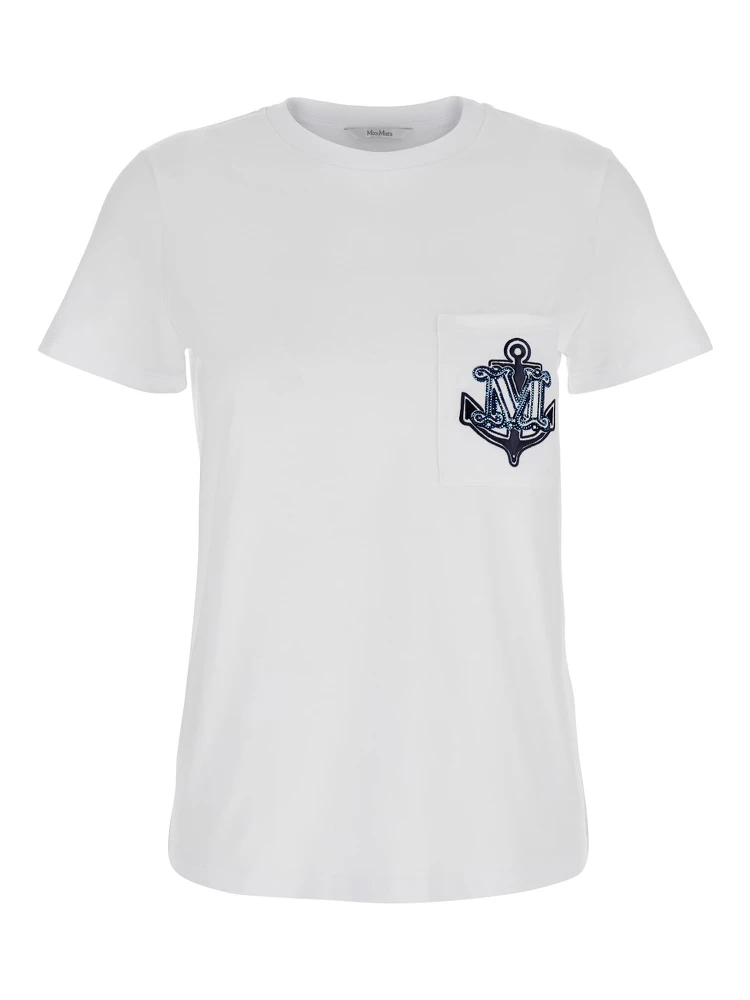 White T-Shirt with Logo Printed on the Chest in Cotton Woman