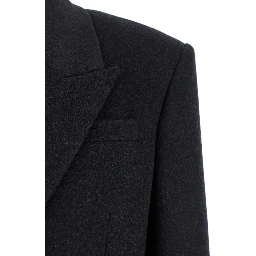 Grey Double-Breasted Coat with Peak Revers in Cashmere and Wool Woman