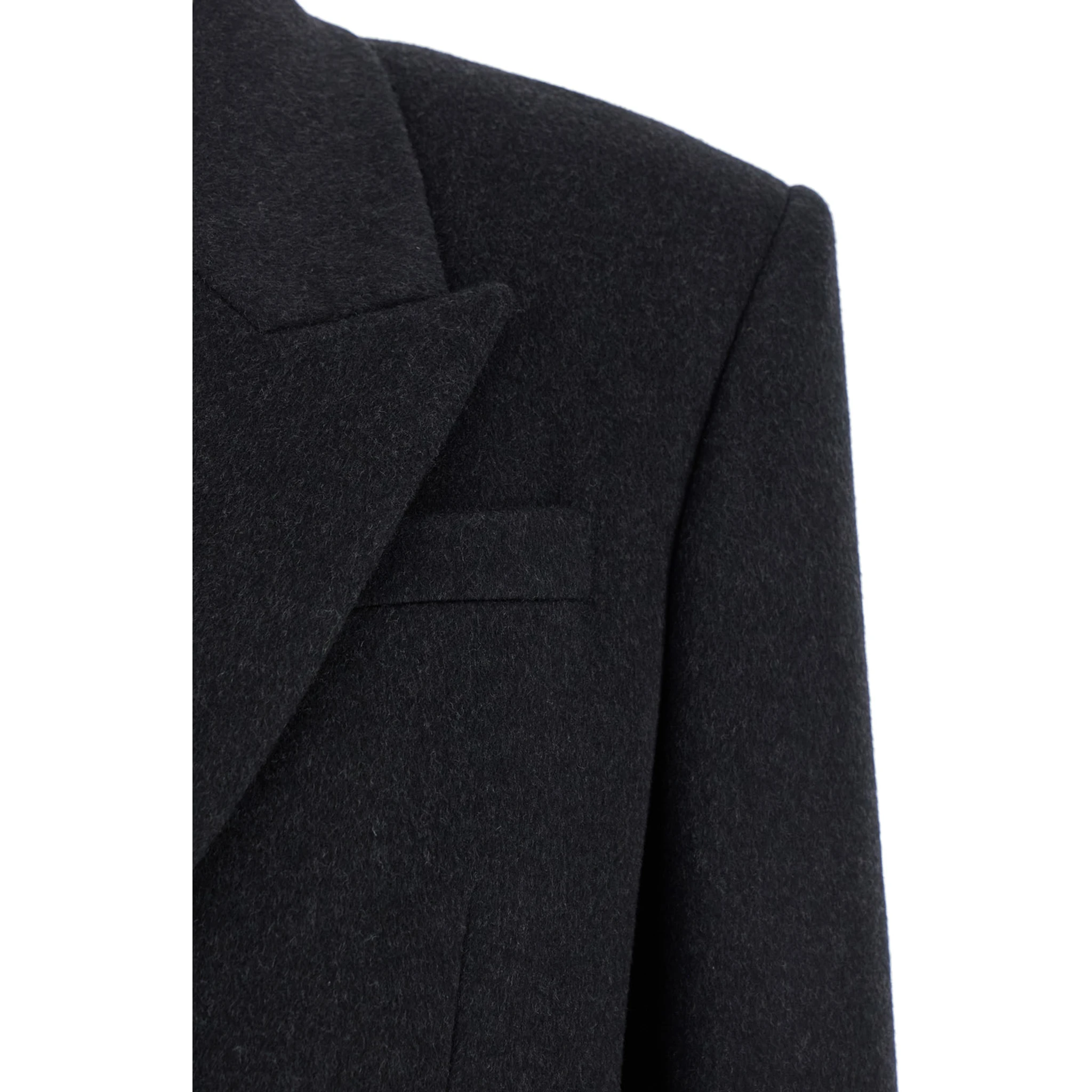Grey Double-Breasted Coat with Peak Revers in Cashmere and Wool Woman