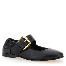 Astaiere Black Slip-On Mary Janes with Maxi Buckle in Leather Woman
