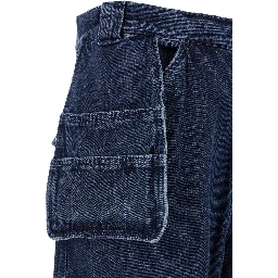 Blue Cargo Pants with Logo Patch in Denim Man