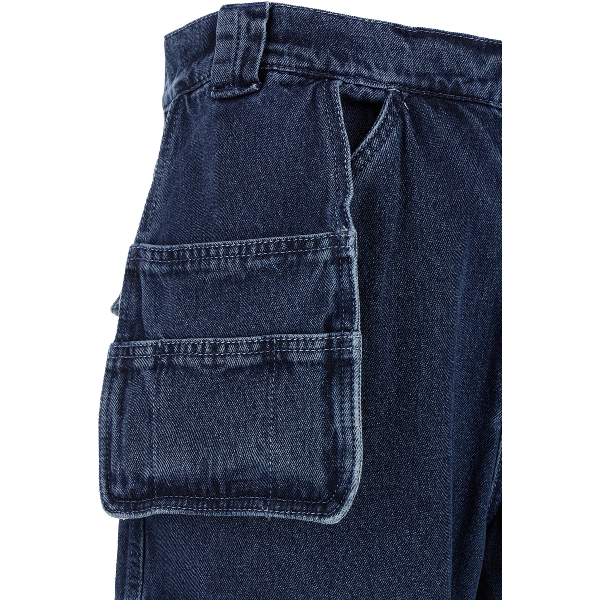 Blue Cargo Pants with Logo Patch in Denim Man