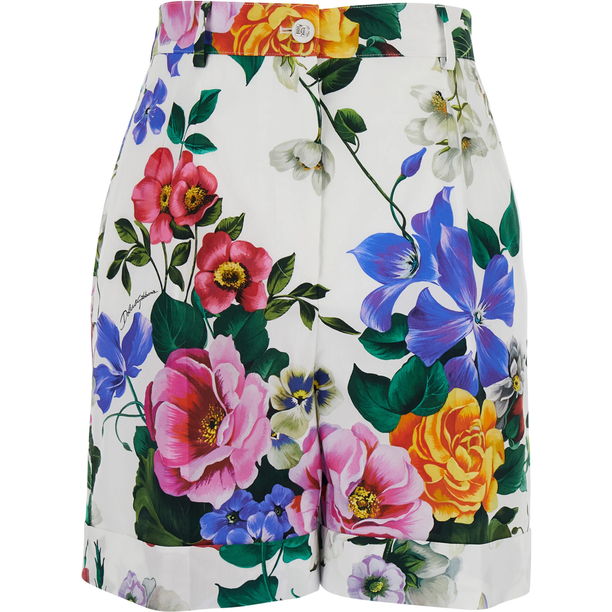 Multicolor Bermuda Shorts with All-Over Floral Pattern Print in Cotton Woman