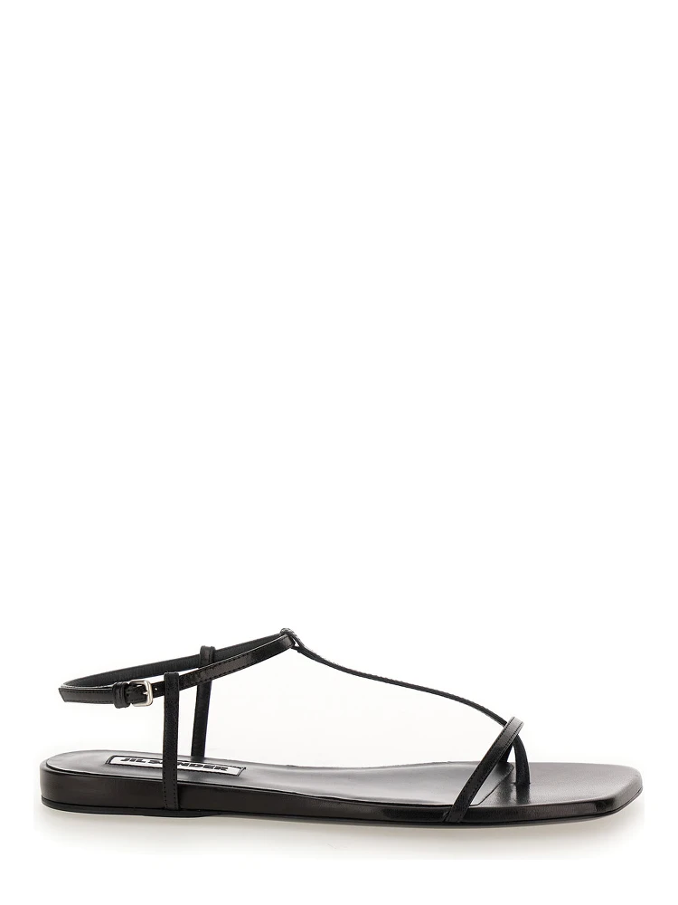 Black Sandals with Ankle Buckle Closure in Leather Woman