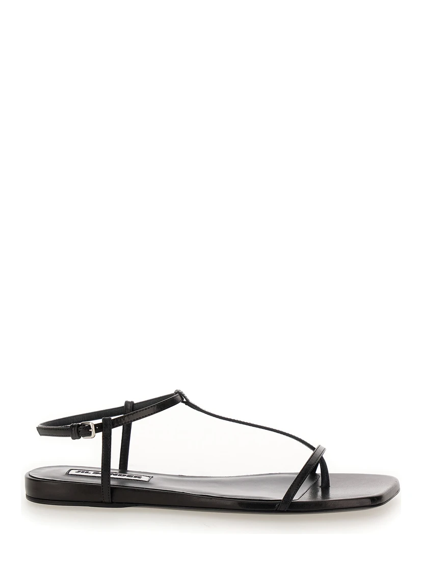 Black Sandals with Ankle Buckle Closure in Leather Woman