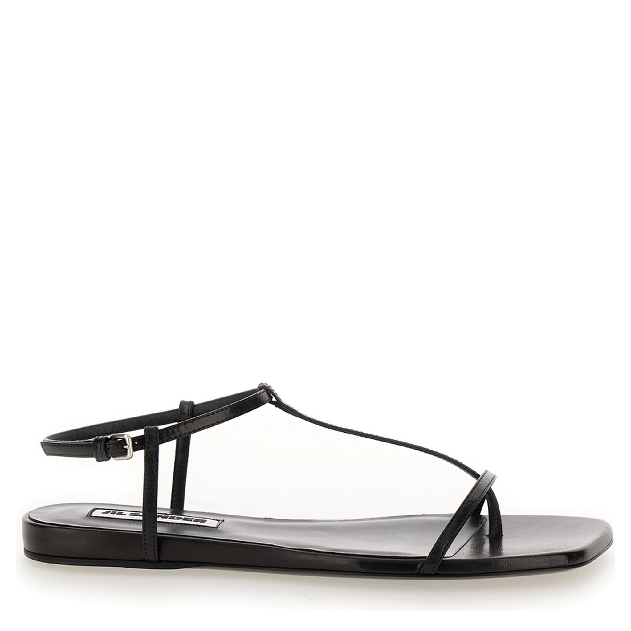 Black Sandals with Ankle Buckle Closure in Leather Woman