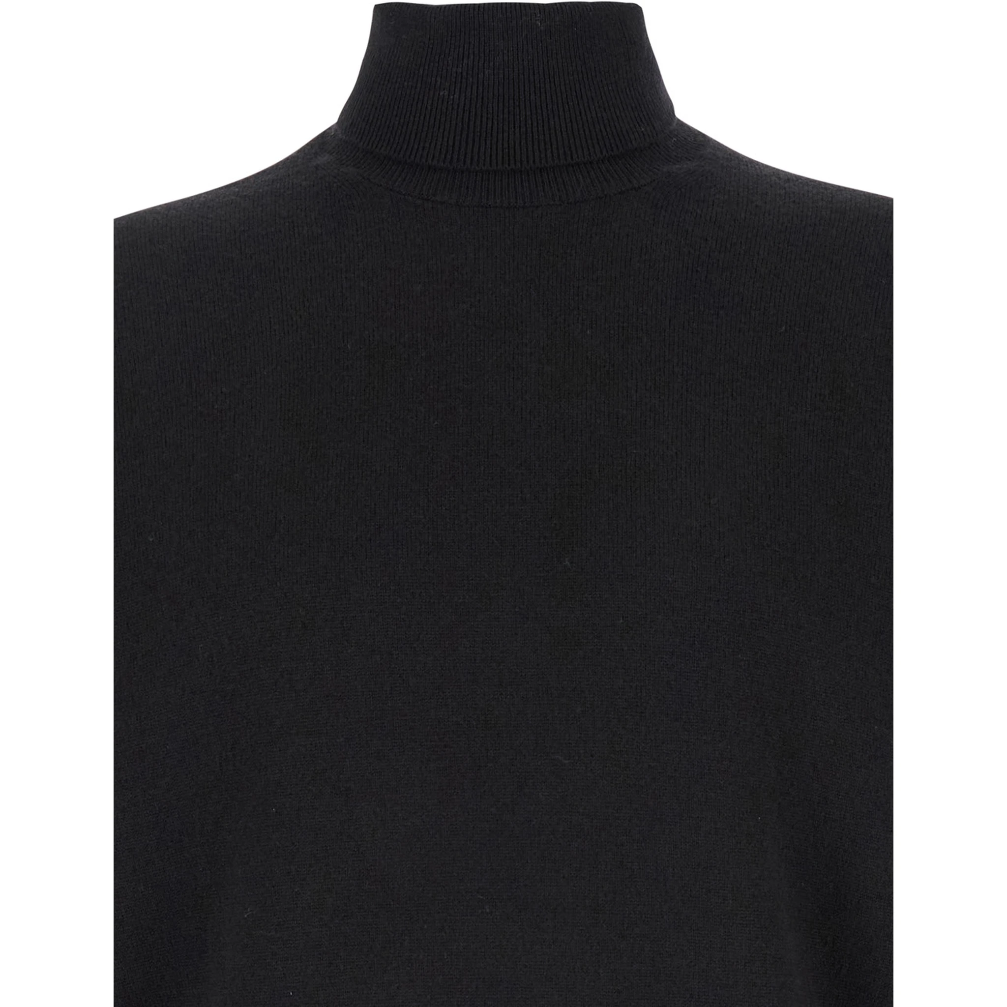 Black Turtleneck Sweater in Merino Wool and Silk Blend Man