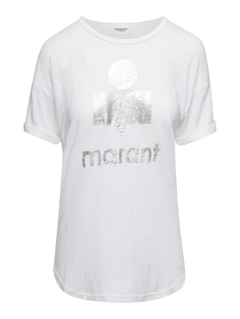 Koldi White Crewneck T-Shirt with Contrasting Logo in Linen Woman Isabel Marant Etoile
