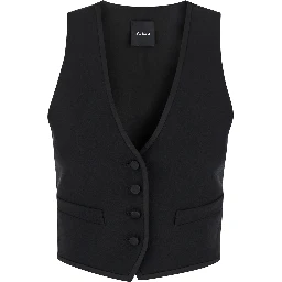 Smoking Black Vest with Covered Buttons in Tech Fabric Woman