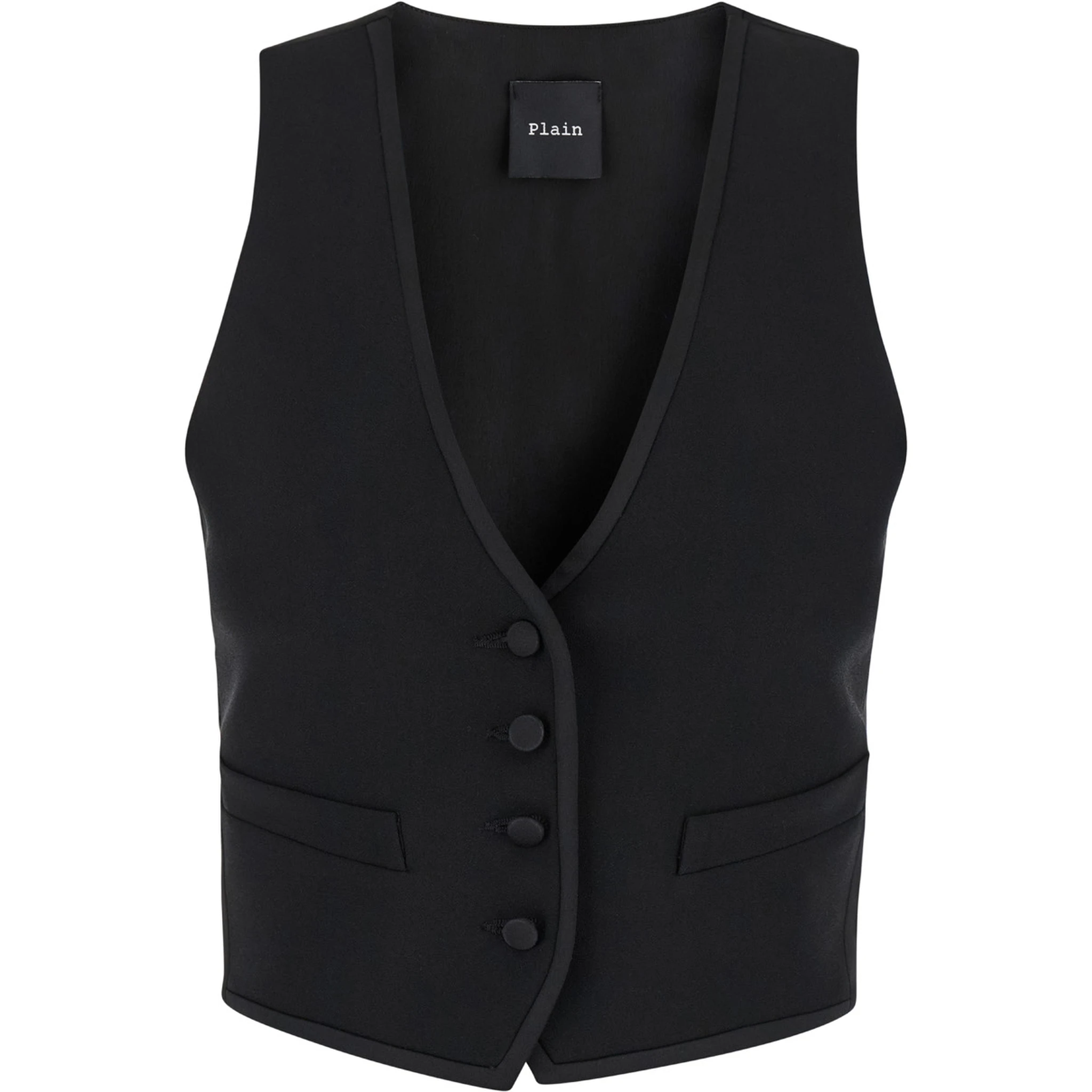Smoking Black Vest with Covered Buttons in Tech Fabric Woman