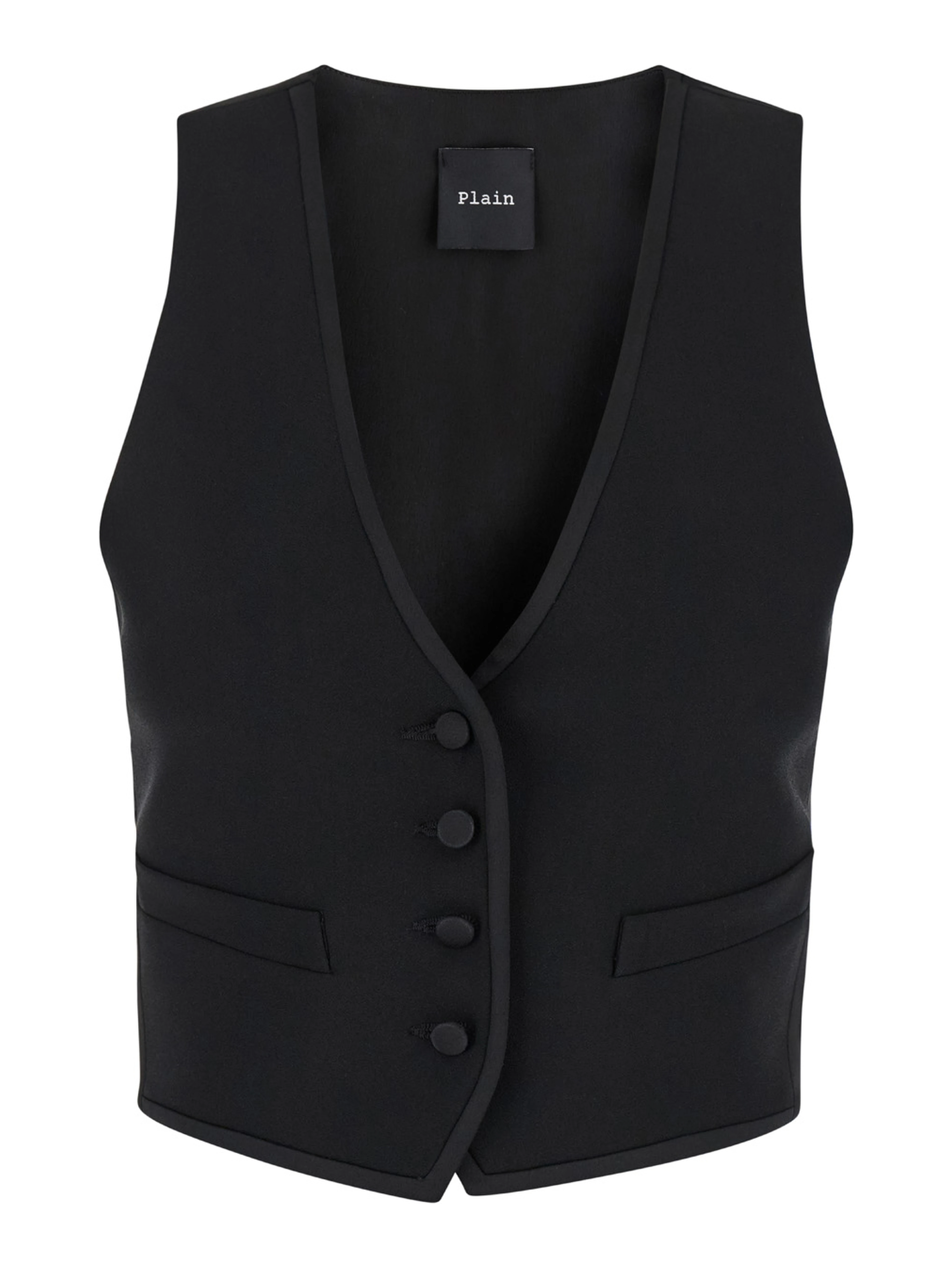 Smoking Black Vest with Covered Buttons in Tech Fabric Woman