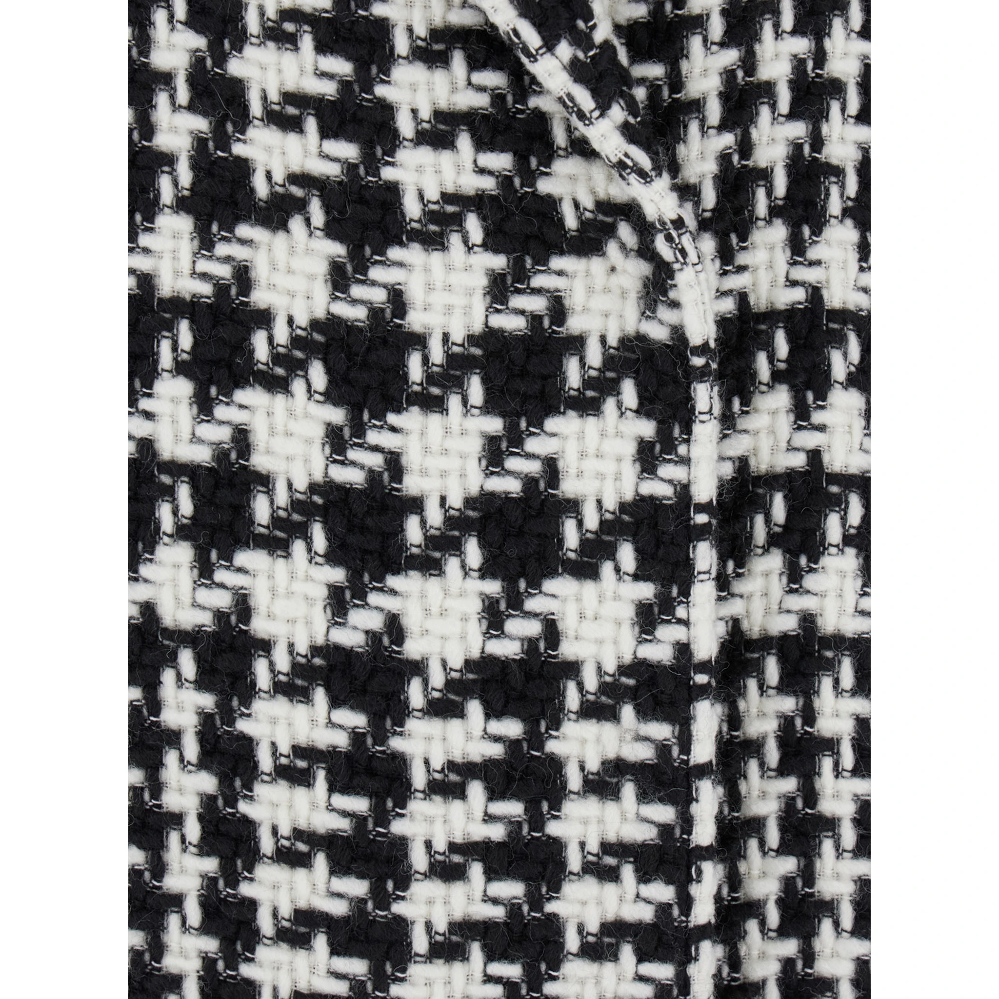 Black and White Coat with All-Over Check Motiv in Wool Blend Woman