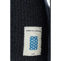 Grey Crewneck Sweater with Logo Patch in Ribbed Wool Man