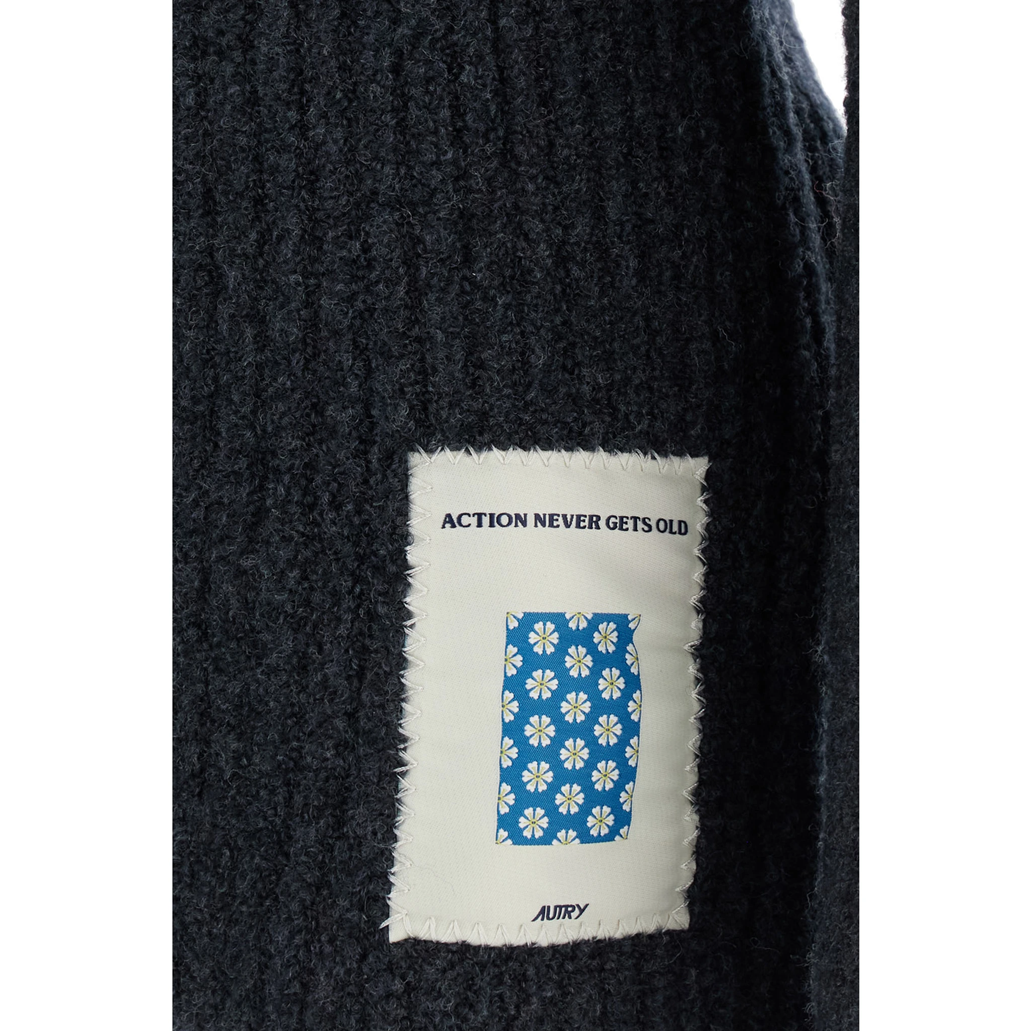 Grey Crewneck Sweater with Logo Patch in Ribbed Wool Man