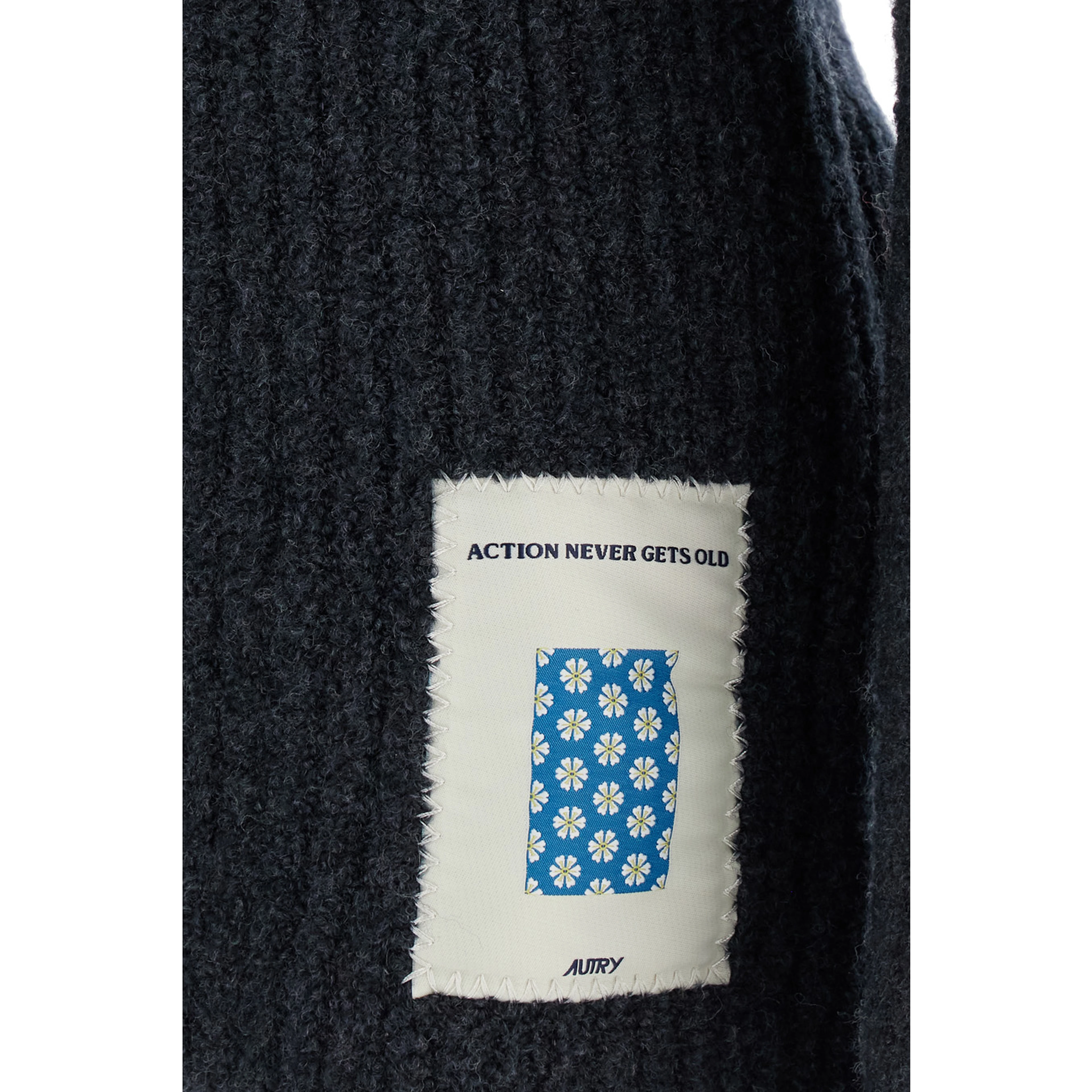 Grey Crewneck Sweater with Logo Patch in Ribbed Wool Man