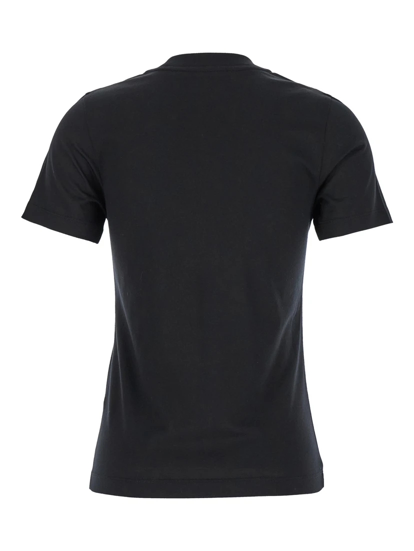 Black T-Shirt with Rhinestone Logo in Cotton Woman