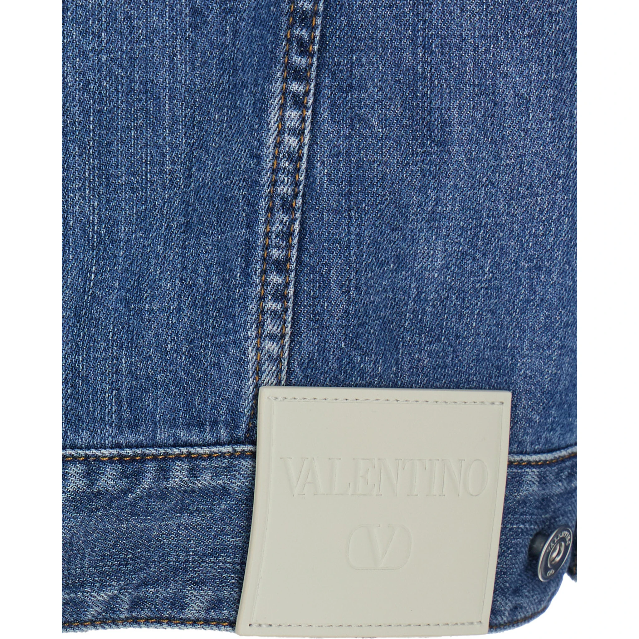 Light Blue Jacket with Buttons and Logo Patch in Denim Man