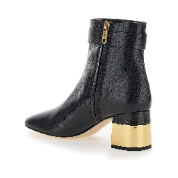 Alize Black Ankle Boots with C Buckle in Smooth Leather Woman