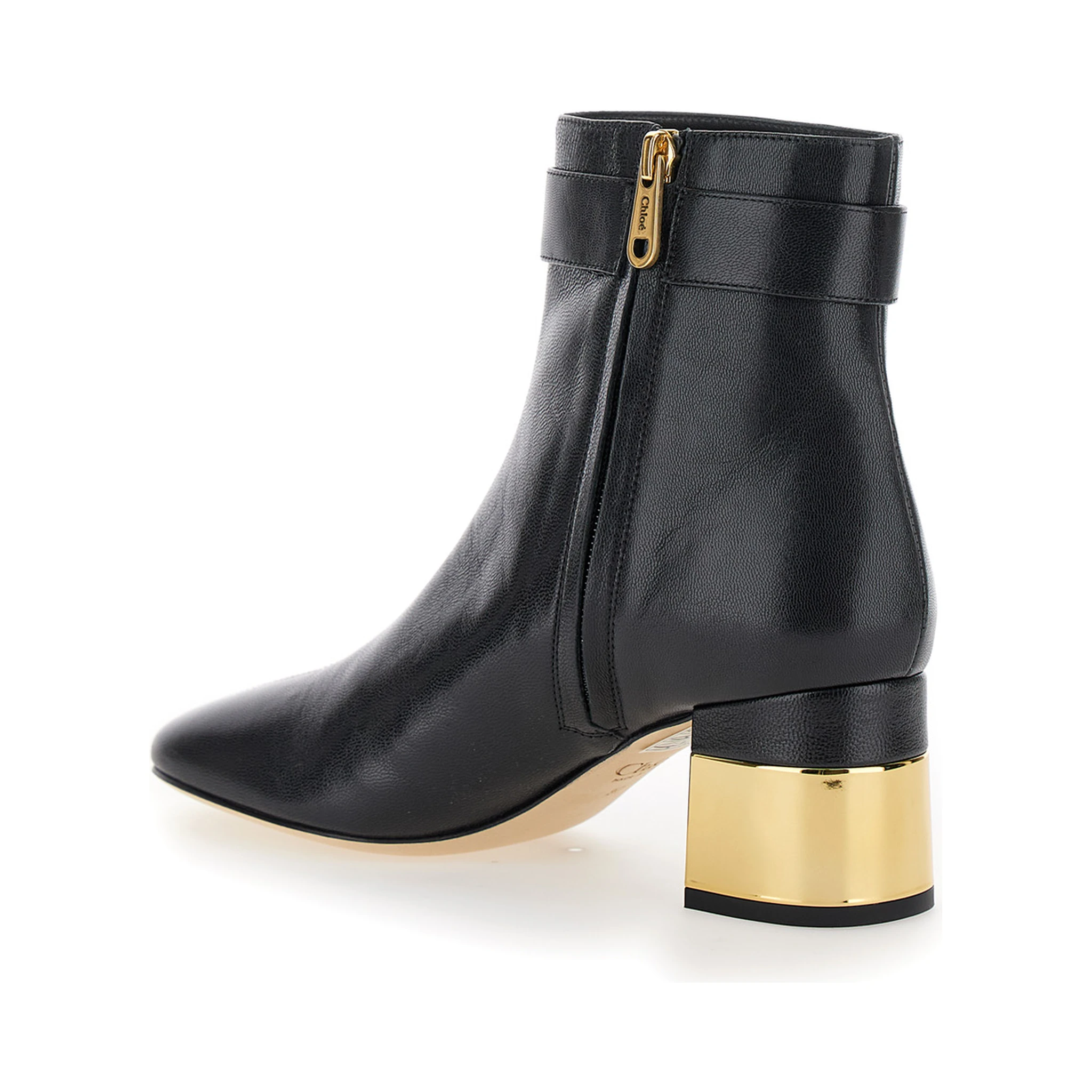 Alize Black Ankle Boots with C Buckle in Smooth Leather Woman