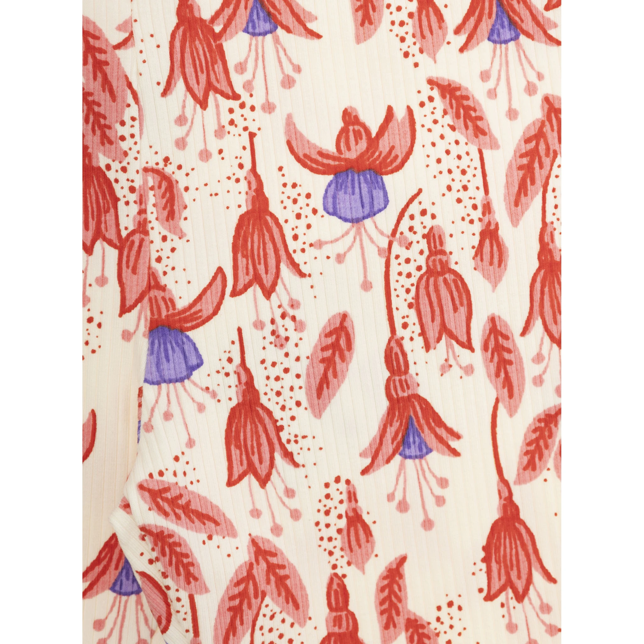 Red Pants with High Waist and All-Over Floral Motif in Cotton Stretch Girl